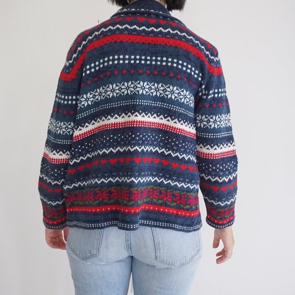 VTG Tiara International Fair Isle Zip Cardigan 45% Cotton Cabincore Holiday L - Picture 2 of 11